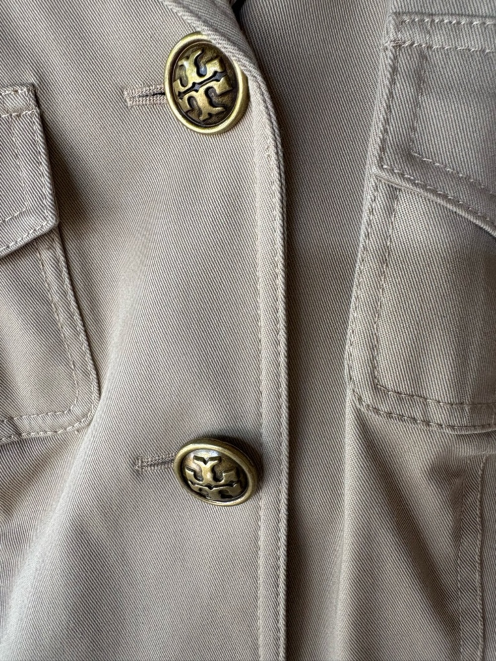 Tory Burch Tan Utility Jacket with Gold-Tone Buttons - Picture 2 of 7
